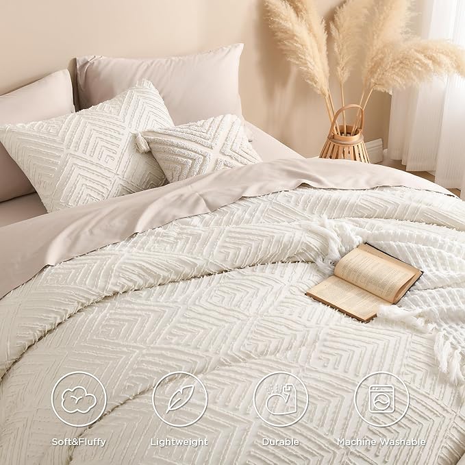 Andency Oversized King Comforter 120''x120'', 3 Pieces Beige Super King Boho - Image 4
