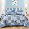 Mybedsoul Blue Quilt Set California King, 3 Pieces Plaid Floral Bedspread Set by Mybedsoul