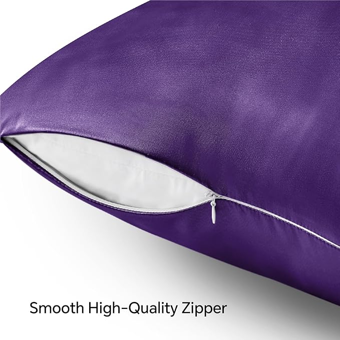 BEDELITE Satin Pillowcase with Zipper 2 Pack, Plum Purple Pillow Cases Standard - Image 5