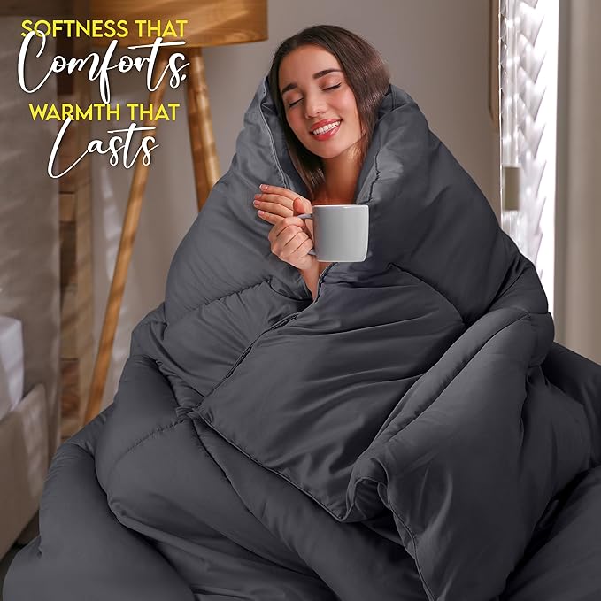 Utopia Bedding King Comforter Duvet Insert, Quilted Grey Comforter - Image 4