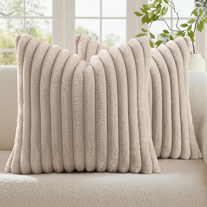 decorUhome Cozy Faux Fur Throw Pillow Covers 16x16 Set of 2 Decorative Soft by decorUhome