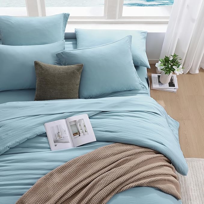 WRENSONG Full Size Comforter Sets- 7 Pieces Soft Blue Bed in a Bag - Image 3