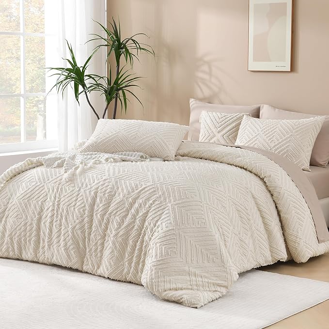 Andency King Size Comforter Set Beige, 3 Pieces Boho King Bedding Comforter Set by Andency