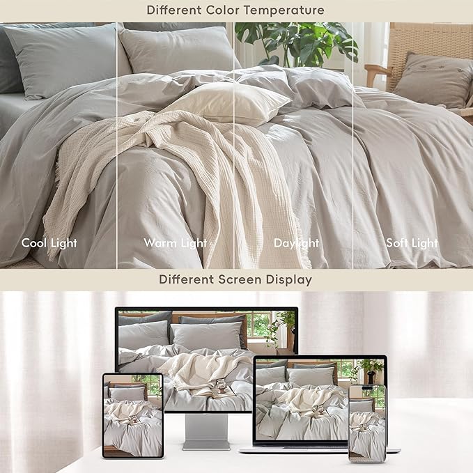 MooMee Bedding Duvet Cover Set 100% Washed Cotton Linen Like Textured - Image 7