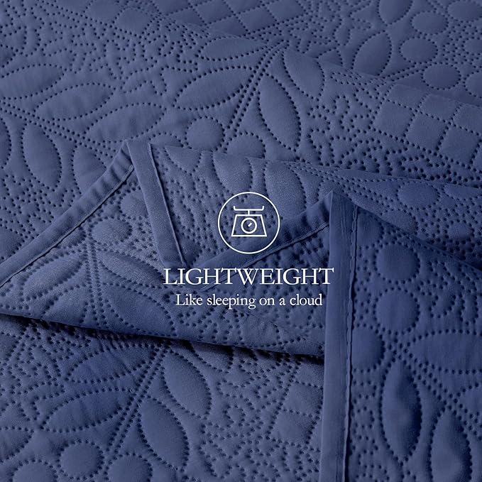 FLYMME Full Queen Quilt Bedding Set, Lightweight Navy Blue Bedspreads, Vintage - Image 5