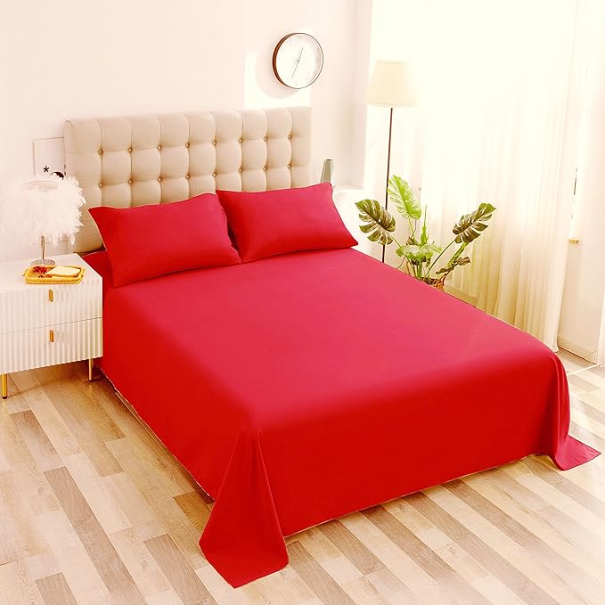 Sfoothome King Flat Sheet Red Top Sheet, Premium Hotel 1-Piece, Luxury and Soft - Image 5