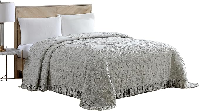 Beatrice Home Fashions Medallion Chenille Bedspread, Twin, Gray