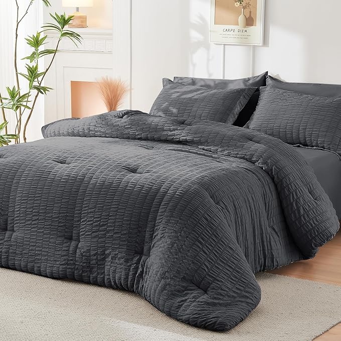 HYMOKEGE Full Size Comforter Sets Seersucker 7 Pieces, All Season Luxury Bed in - Image 8