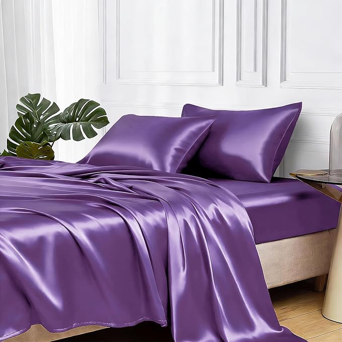 MR&HM Satin Bed Sheets, Full Size Sheets Set by MRHM