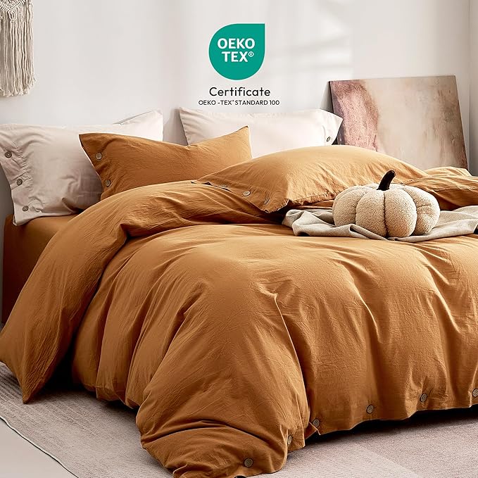JELLYMONI 100% Washed Cotton Duvet Cover Full – Soft, Breathable Linen-Look - Image 2
