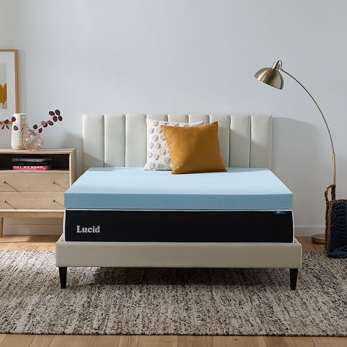 Lucid 4 Inch Memory Foam Mattress Topper, Twin Size – Cooling Gel Bed Topper – by Lucid