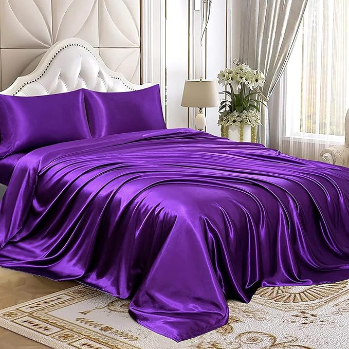 Homiest Purple Satin Flat Sheet King Size Bedding, Ultra Soft, Sold Separately - Image 4