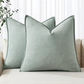 MIULEE Decorative Linen Pillow Covers 20x20 Inch Aqua Green ​Boho Farmhouse​ by MIULEE