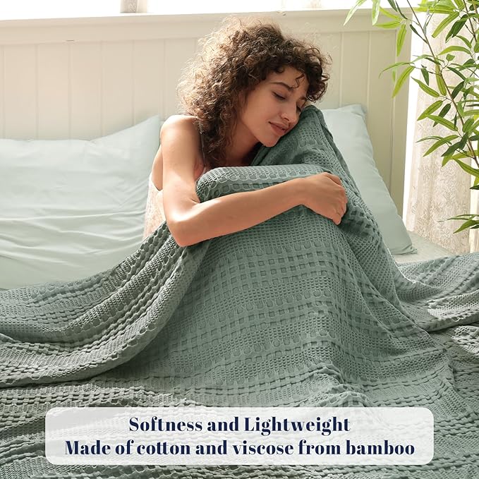 PHF Cooling Waffle Blanket Queen Size, Lightweight 60% Rayon from Bamboo & 40% - Image 2