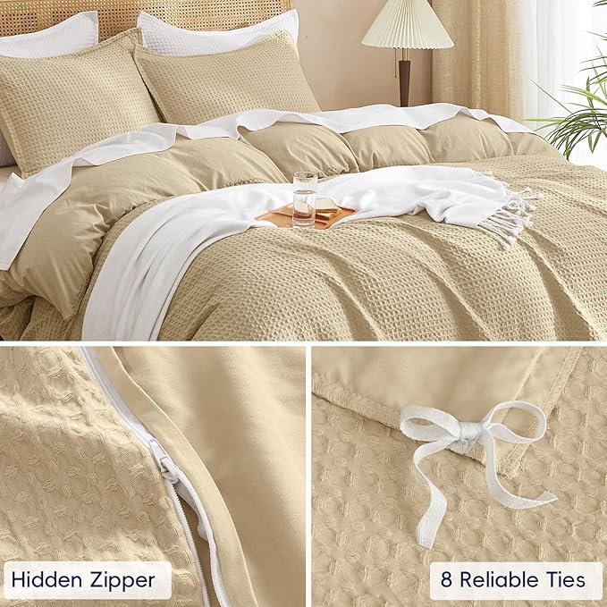 PHF Waffle Weave Duvet Cover Set King Size, No Snagging Ultra Soft Luxury - Image 5