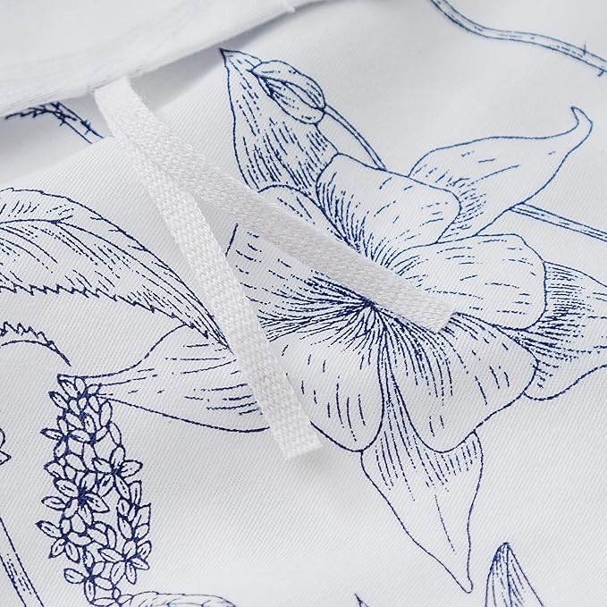 SUSYBAO Blue White Floral Duvet Cover Queen 100% Cotton 3 Pcs Set 1 Garden Navy - Image 4