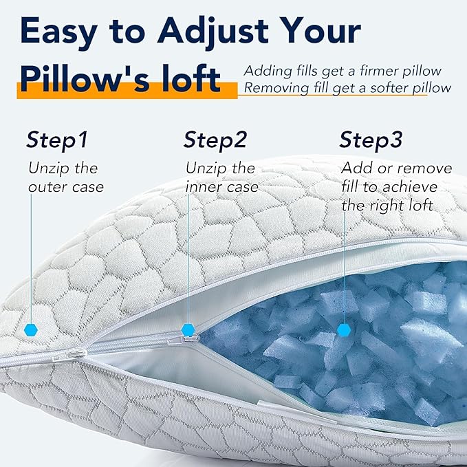 QUTOOL Cooling Pillow for Sleeping, CertiPUR-US Shredded Memory Foam Queen - Image 9