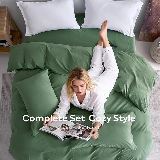 JELLYMONI 100% Washed Cotton Duvet Cover Full – Soft, Breathable Linen-Look - Image 8