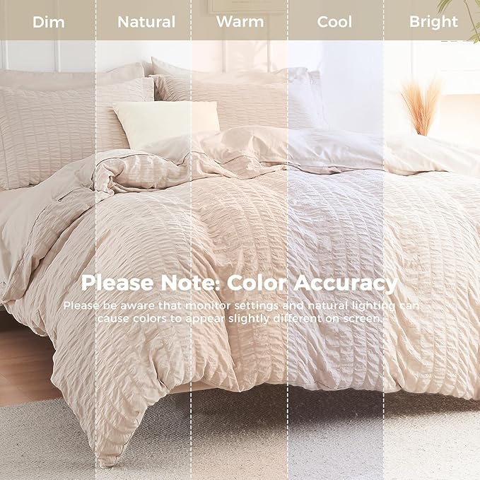 HYMOKEGE Beige Oversized King Comforter Set Seersucker 7 Pieces, All Season - Image 2