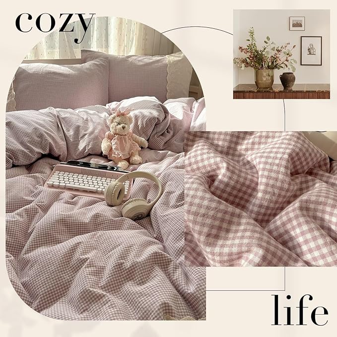 mixinni Purple White Gingham Duvet Cover Queen Size - Image 6