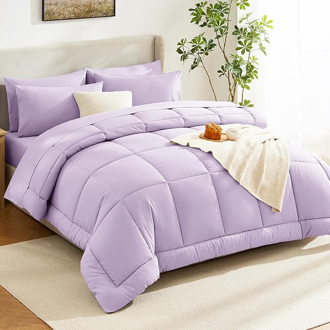 CozyLux Full Size Comforter Sets Lavender, 7 Pieces Bed in a Bag, Light Purple - Image 8