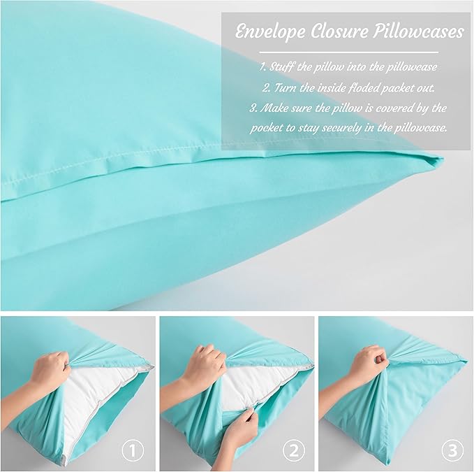 NTBAY Queen Pillow Cases Set, 2 Pack Brushed Microfiber 20x30 Inches, Aqua - Image 6