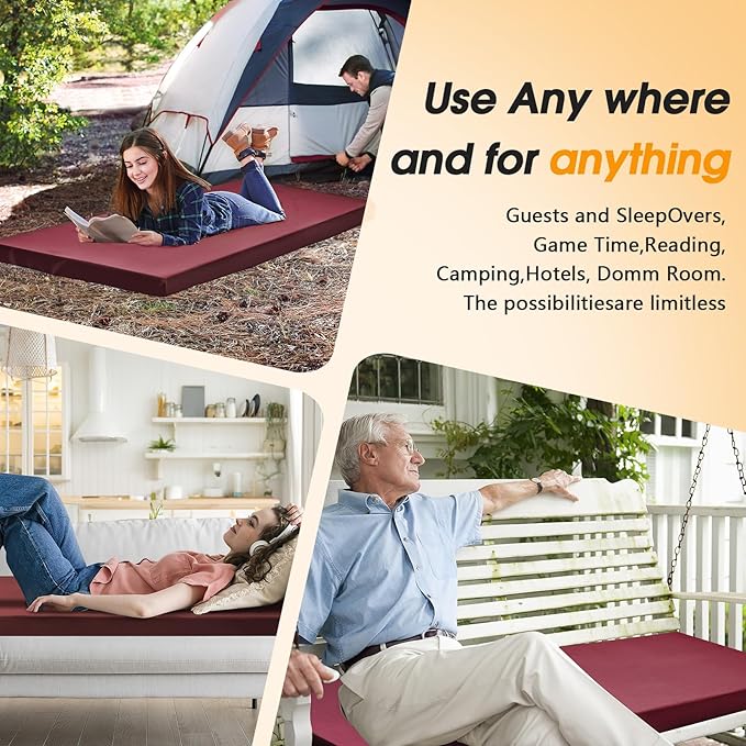 CYMULA Camping Cot Mattress 2in Memory Foam Sleeping Pad, Soft Warm Non-Slip - Image 4