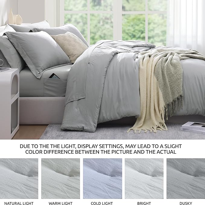 WRENSONGE Twin Comforter Set- 5 Pieces Light Grey Bed in a Bag, All Season Twin - Image 7