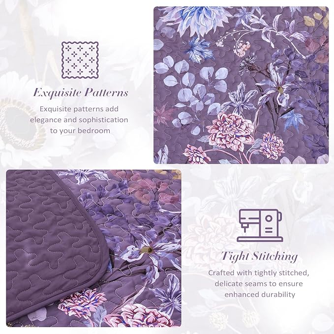 Yiran Floral King Quilt Bedding Set, 3 Pieces Summer Soft Lightweight Coverlet - Image 5