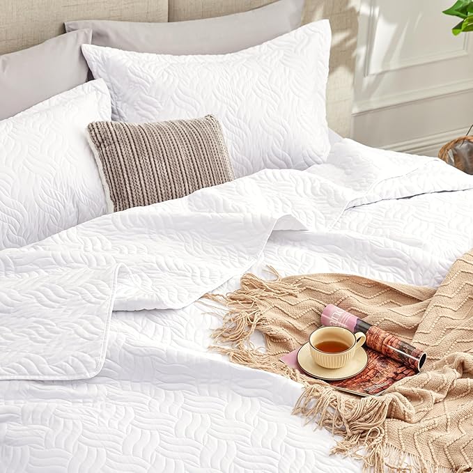Love's cabin King Size Quilt Set White Bedspreads - Image 6