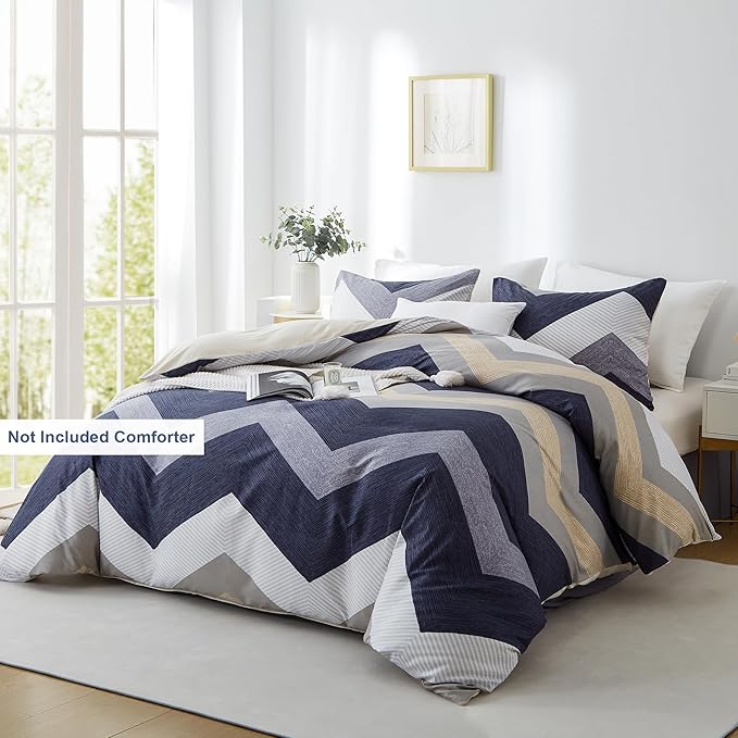BOLINLIVING Wavy Striped Queen Duvet Cover Set, 3 Pieces Soft Breathable Single - Image 2