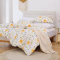 JSD Yellow Floral Duvet Cover Set Queen Size, 3 Piece Spring Printed Microfiber by JSD