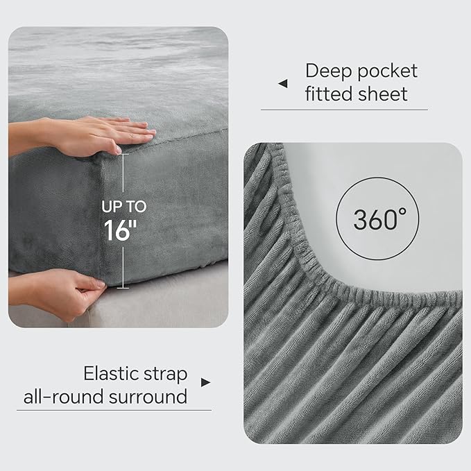 BEDELITE Flannel Sheets Full Size Grey - Image 4