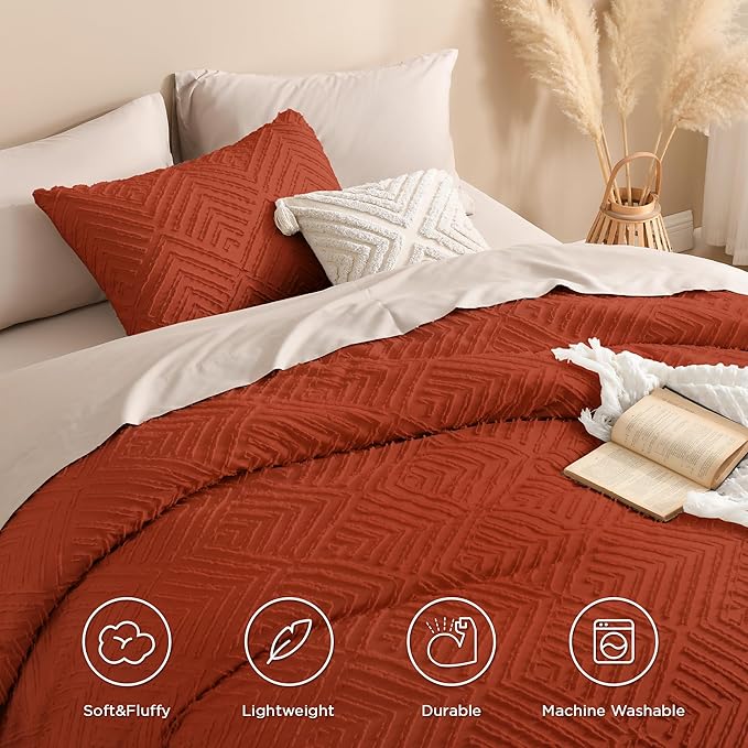 Andency Burnt Orange Oversized King Comforter 120"x98", 3 Pieces Terracotta - Image 4