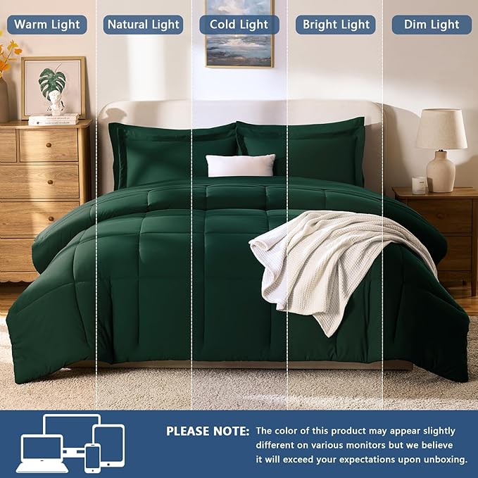 CozyLux Queen Comforter Set Emerald Green - Image 5