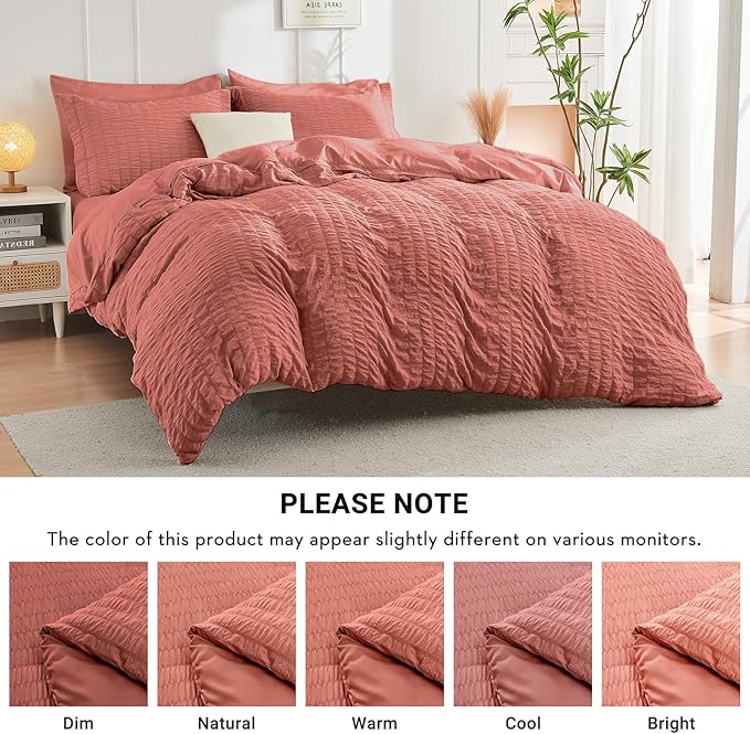 HYMOKEGE Coral Twin XL Comforter Set Seersucker 5 Pieces, All Season Luxury Bed - Image 5