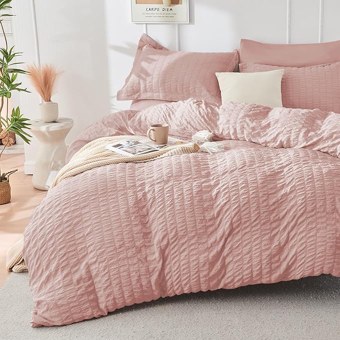 HYMOKEGE Rose Gold King Size Comforter Set Seersucker 7 Pieces, All Season - Image 2