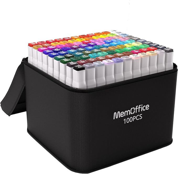 100 Colors Dual Tip Artist Alcohol Markers Set with Carrying Case - Perfect for Coloring, Drawing, Sketching, Card Making and Illustration - Perfect for Adults and Kids-DeskoryOffice