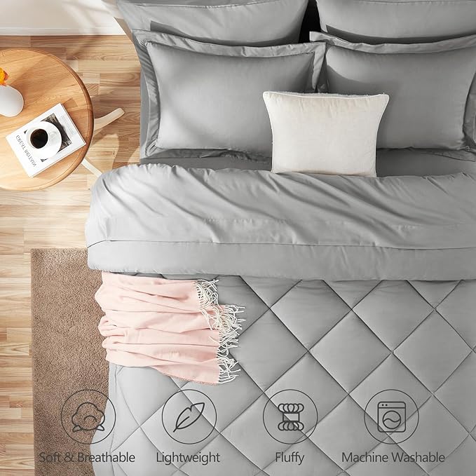 CozyLux Queen Comforter Set Light Grey - Image 2
