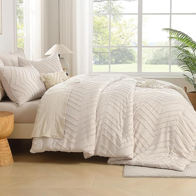Andency Oversized Queen Comforter Set, 3 Pieces Aesthetic Chevron Farmhouse - Image 6