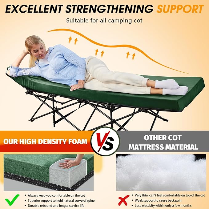 CYMULA Camping Cot Mattress 2in Memory Foam Sleeping Pad, Soft Warm Non-Slip - Image 2