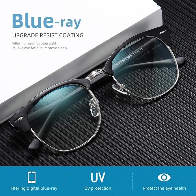 Blue Light Blocking Glasses Vintage Half Frame UV Clear Lens Anti Eyestrain - Image 3