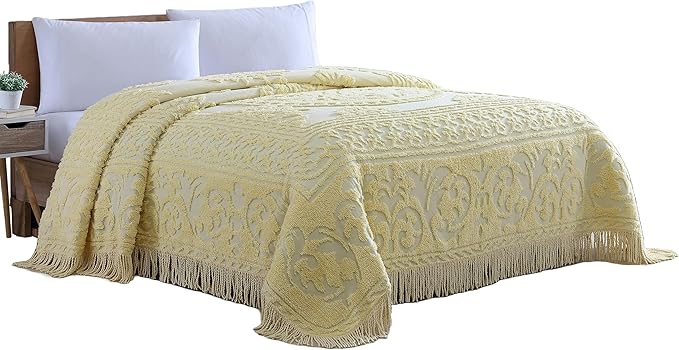 Beatrice Home Fashions Medallion Chenille Bedspread, Full, Yellow