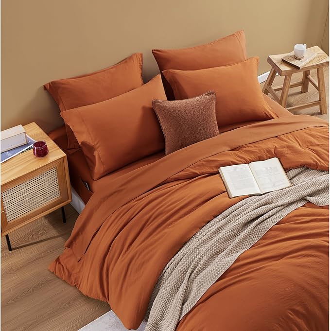 WRENSONGE Full Size Comforter Sets, 7 Pieces Soft Burnt Orange Fall Bed in a Bag - Image 4
