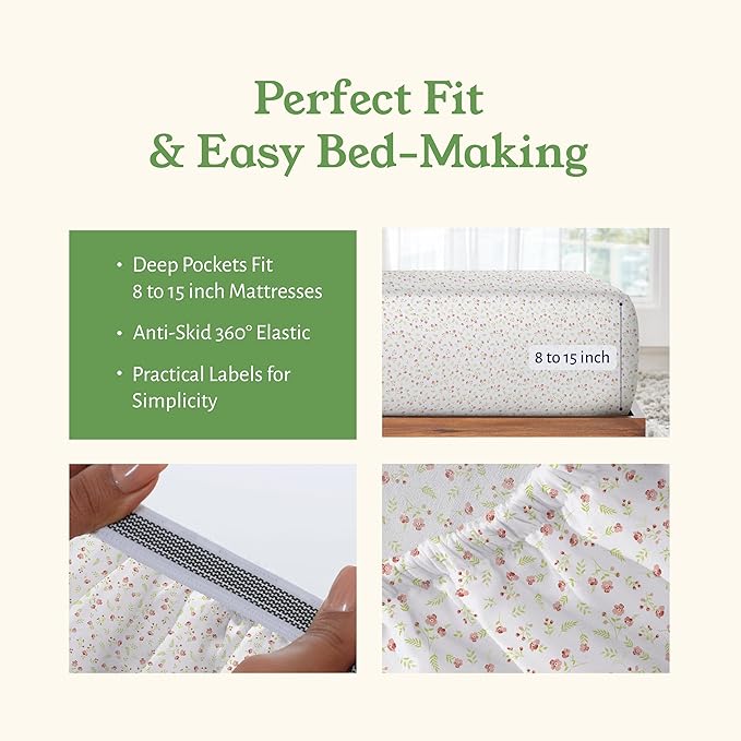 California Design Den Full Sheet Set Floral, 100% Organic Cotton Percale Sheets - Image 6