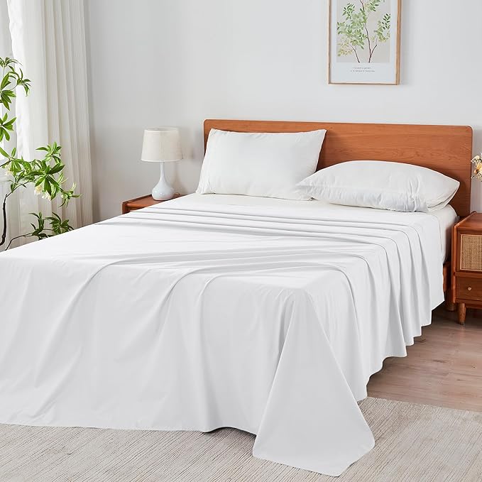Queen Size Flat Sheet 4 Pack, 100% Cotton Percale Flat Bed Sheet, Breathable - Image 8