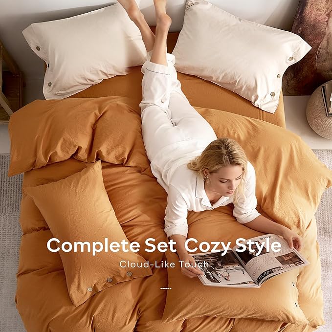 JELLYMONI 100% Washed Cotton Duvet Cover Twin – Soft, Breathable Linen-Look - Image 8