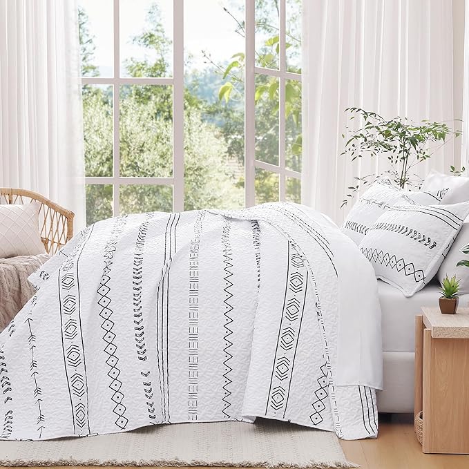 Andency White Twin Quilt Set, 2 Pieces Boho Lightweight Soft Striped Bedspread - Image 7