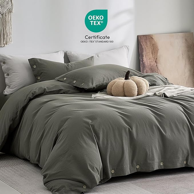 JELLYMONI 100% Washed Cotton Duvet Cover Twin – Soft, Breathable Linen-Look - Image 2