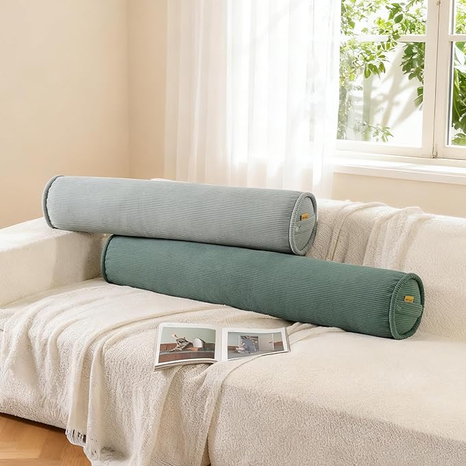 Long Bolster Pillow for Bed – Soft Corduroy Body Pillow for Adults, Ergonomic Full-Length Support for Better Sleep,59 x 7.87 Inches,Grey Green